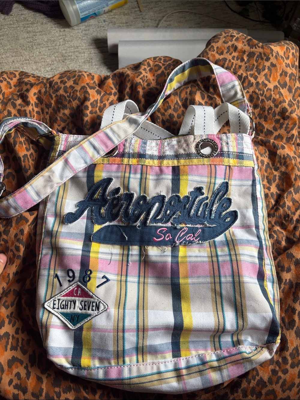 Y2K Aeropostale Pink Blue Yellow Plaid Shoulder Bag Mcbling 2000s bag